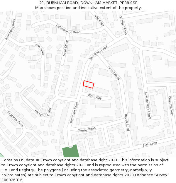 21, BURNHAM ROAD, DOWNHAM MARKET, PE38 9SF: Location map and indicative extent of plot