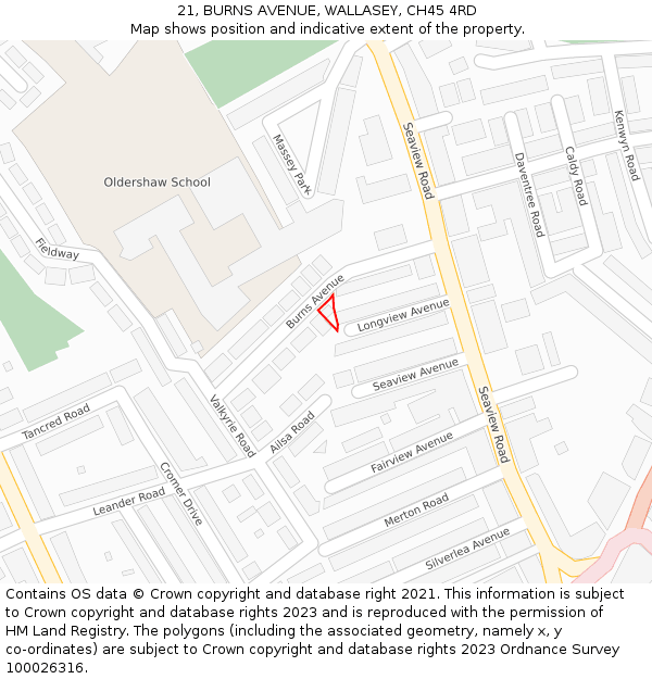 21, BURNS AVENUE, WALLASEY, CH45 4RD: Location map and indicative extent of plot