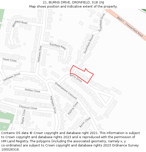 21, BURNS DRIVE, DRONFIELD, S18 1NJ: Location map and indicative extent of plot
