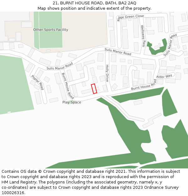 21, BURNT HOUSE ROAD, BATH, BA2 2AQ: Location map and indicative extent of plot