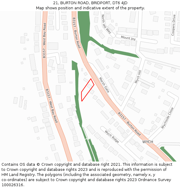 21, BURTON ROAD, BRIDPORT, DT6 4JD: Location map and indicative extent of plot