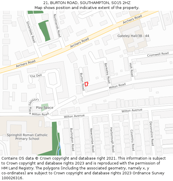 21, BURTON ROAD, SOUTHAMPTON, SO15 2HZ: Location map and indicative extent of plot