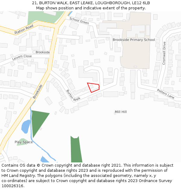 21, BURTON WALK, EAST LEAKE, LOUGHBOROUGH, LE12 6LB: Location map and indicative extent of plot