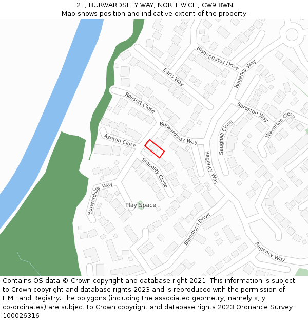 21, BURWARDSLEY WAY, NORTHWICH, CW9 8WN: Location map and indicative extent of plot