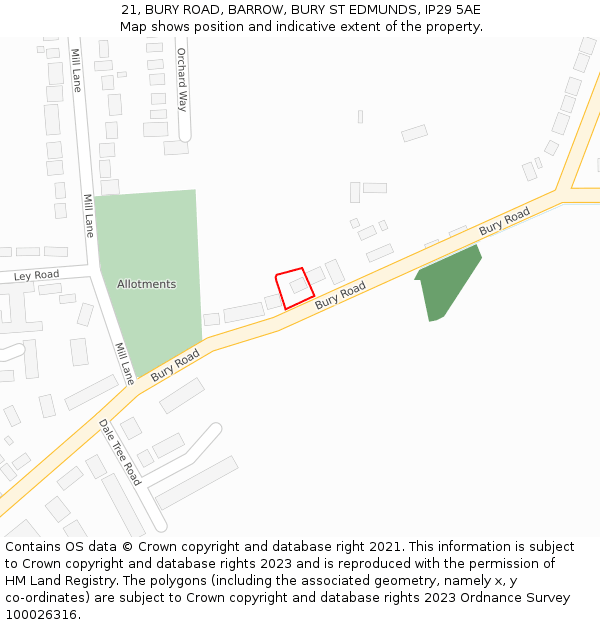 21, BURY ROAD, BARROW, BURY ST EDMUNDS, IP29 5AE: Location map and indicative extent of plot