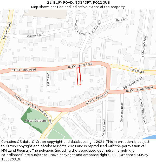 21, BURY ROAD, GOSPORT, PO12 3UE: Location map and indicative extent of plot