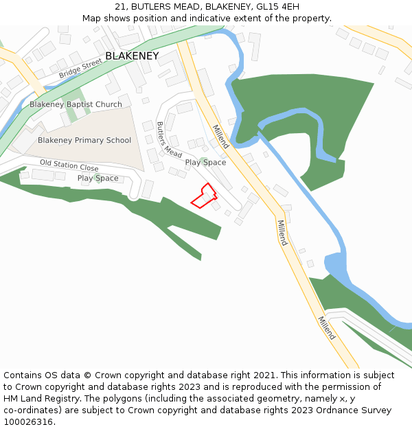 21, BUTLERS MEAD, BLAKENEY, GL15 4EH: Location map and indicative extent of plot