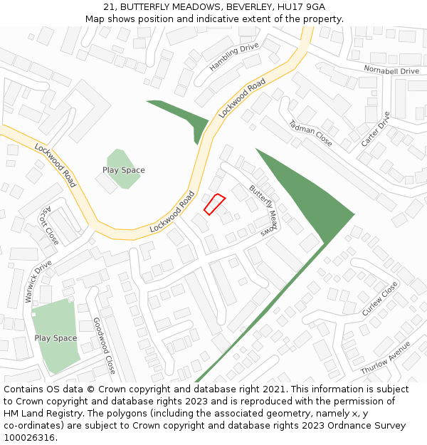 21, BUTTERFLY MEADOWS, BEVERLEY, HU17 9GA: Location map and indicative extent of plot