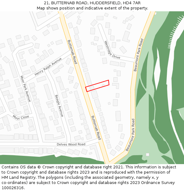 21, BUTTERNAB ROAD, HUDDERSFIELD, HD4 7AR: Location map and indicative extent of plot