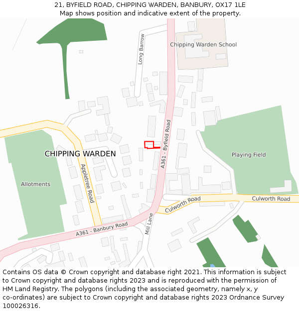 21, BYFIELD ROAD, CHIPPING WARDEN, BANBURY, OX17 1LE: Location map and indicative extent of plot