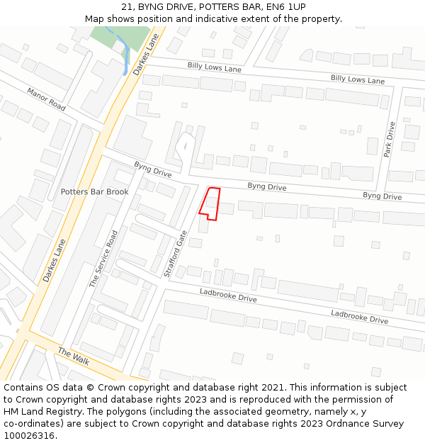 21, BYNG DRIVE, POTTERS BAR, EN6 1UP: Location map and indicative extent of plot