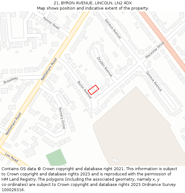 21, BYRON AVENUE, LINCOLN, LN2 4DX: Location map and indicative extent of plot