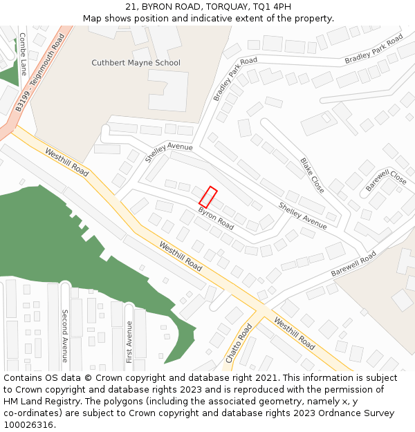 21, BYRON ROAD, TORQUAY, TQ1 4PH: Location map and indicative extent of plot