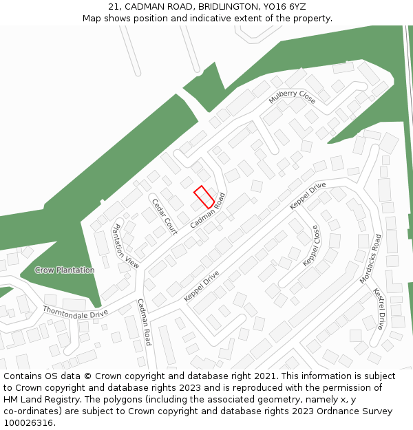 21, CADMAN ROAD, BRIDLINGTON, YO16 6YZ: Location map and indicative extent of plot