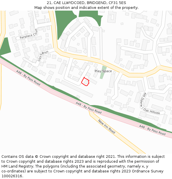 21, CAE LLWYDCOED, BRIDGEND, CF31 5ES: Location map and indicative extent of plot