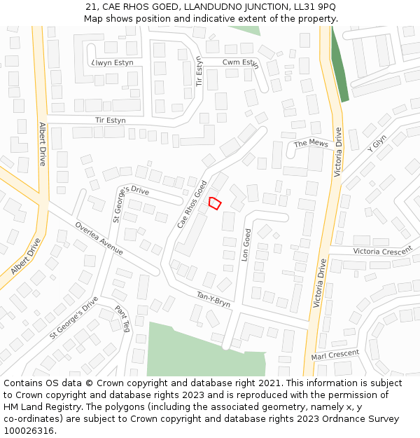 21, CAE RHOS GOED, LLANDUDNO JUNCTION, LL31 9PQ: Location map and indicative extent of plot