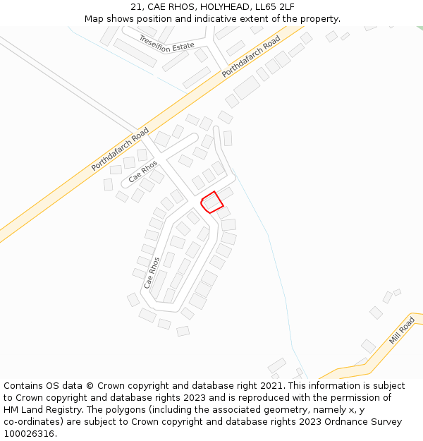 21, CAE RHOS, HOLYHEAD, LL65 2LF: Location map and indicative extent of plot