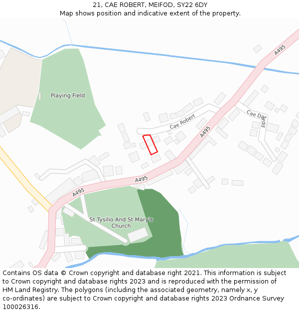 21, CAE ROBERT, MEIFOD, SY22 6DY: Location map and indicative extent of plot