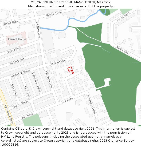 21, CALBOURNE CRESCENT, MANCHESTER, M12 5GX: Location map and indicative extent of plot