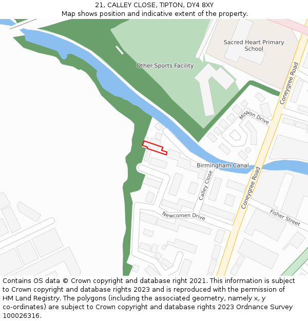 21, CALLEY CLOSE, TIPTON, DY4 8XY: Location map and indicative extent of plot