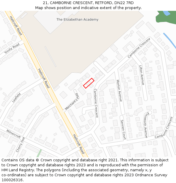 21, CAMBORNE CRESCENT, RETFORD, DN22 7RD: Location map and indicative extent of plot
