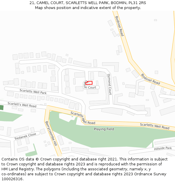 21, CAMEL COURT, SCARLETTS WELL PARK, BODMIN, PL31 2RS: Location map and indicative extent of plot