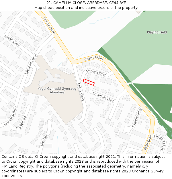 21, CAMELLIA CLOSE, ABERDARE, CF44 8YE: Location map and indicative extent of plot