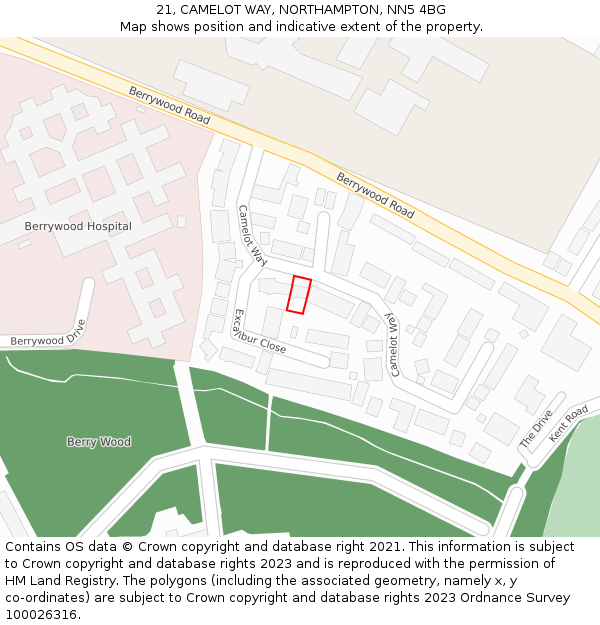 21, CAMELOT WAY, NORTHAMPTON, NN5 4BG: Location map and indicative extent of plot