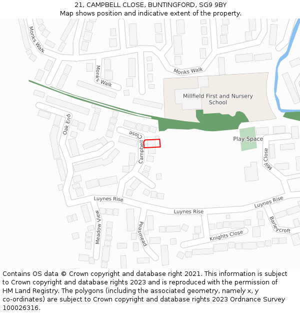 21, CAMPBELL CLOSE, BUNTINGFORD, SG9 9BY: Location map and indicative extent of plot