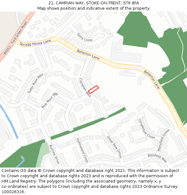 21, CAMPIAN WAY, STOKE-ON-TRENT, ST6 8FA: Location map and indicative extent of plot