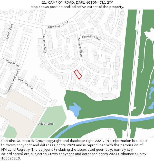 21, CAMPION ROAD, DARLINGTON, DL1 2YY: Location map and indicative extent of plot