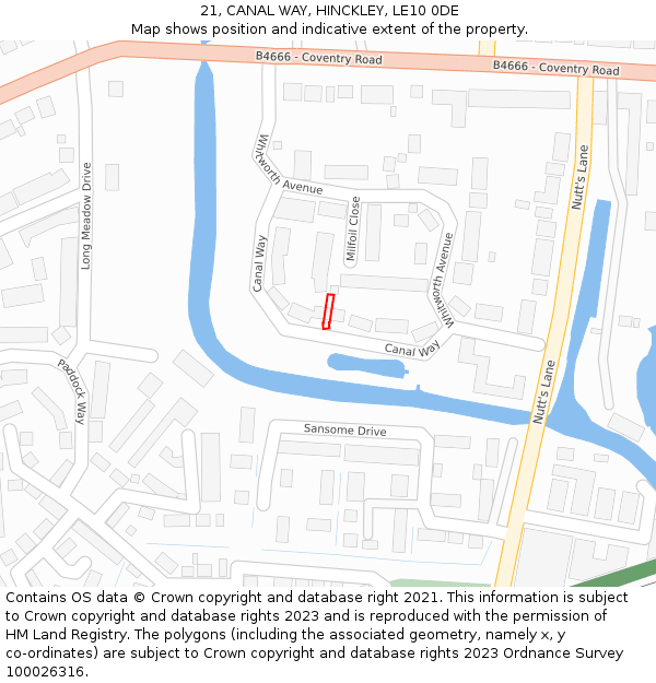 21, CANAL WAY, HINCKLEY, LE10 0DE: Location map and indicative extent of plot