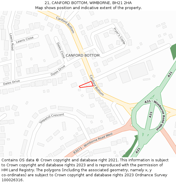 21, CANFORD BOTTOM, WIMBORNE, BH21 2HA: Location map and indicative extent of plot