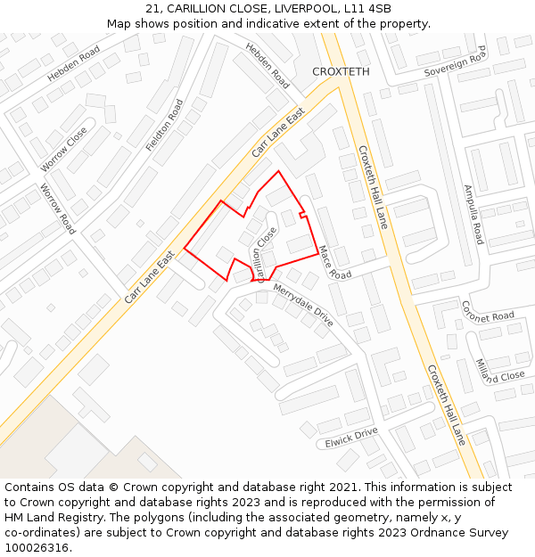 21, CARILLION CLOSE, LIVERPOOL, L11 4SB: Location map and indicative extent of plot