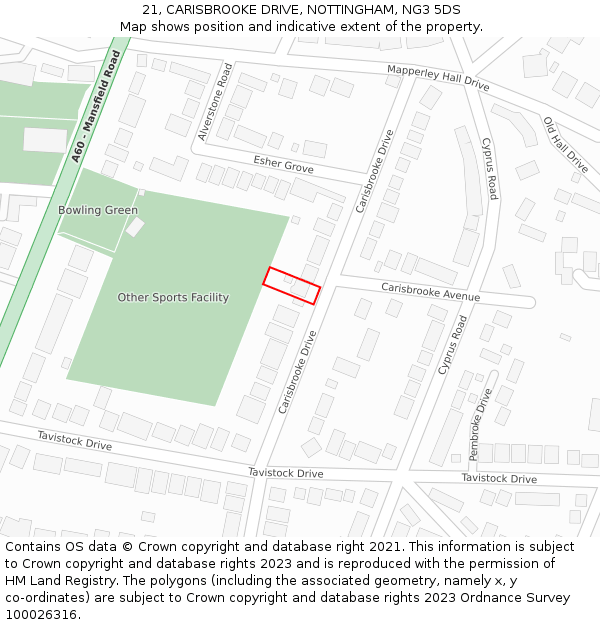 21, CARISBROOKE DRIVE, NOTTINGHAM, NG3 5DS: Location map and indicative extent of plot