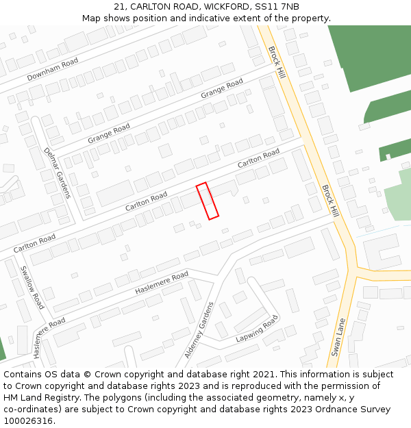 21, CARLTON ROAD, WICKFORD, SS11 7NB: Location map and indicative extent of plot