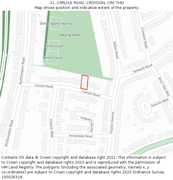 21, CARLYLE ROAD, CROYDON, CR0 7HN: Location map and indicative extent of plot