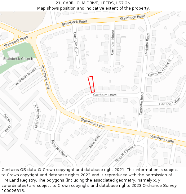 21, CARRHOLM DRIVE, LEEDS, LS7 2NJ: Location map and indicative extent of plot