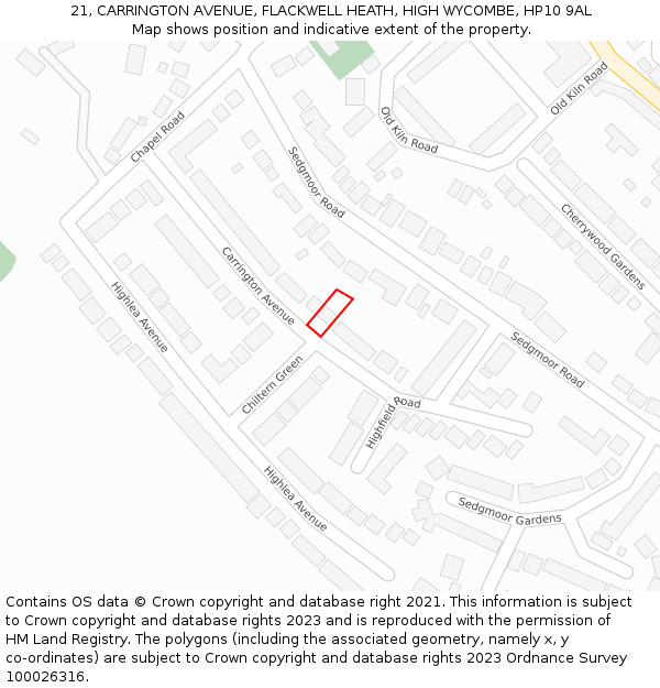 21, CARRINGTON AVENUE, FLACKWELL HEATH, HIGH WYCOMBE, HP10 9AL: Location map and indicative extent of plot