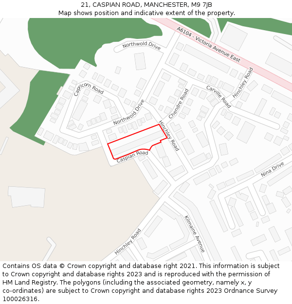 21, CASPIAN ROAD, MANCHESTER, M9 7JB: Location map and indicative extent of plot
