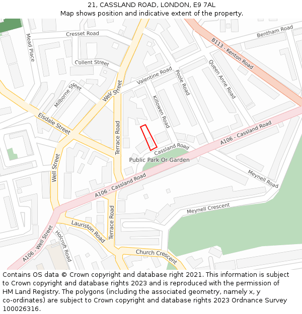 21, CASSLAND ROAD, LONDON, E9 7AL: Location map and indicative extent of plot