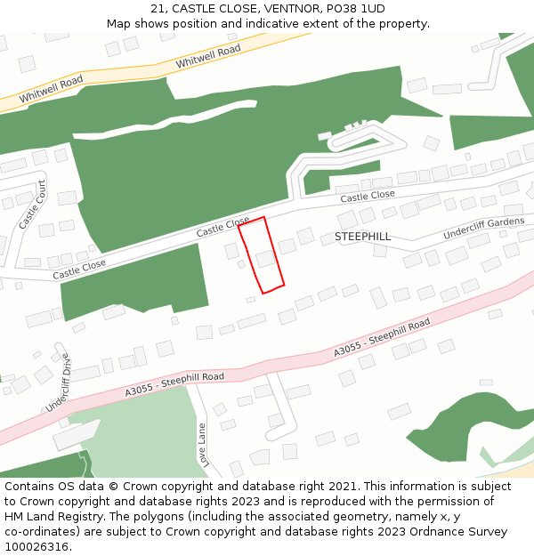 21, CASTLE CLOSE, VENTNOR, PO38 1UD: Location map and indicative extent of plot