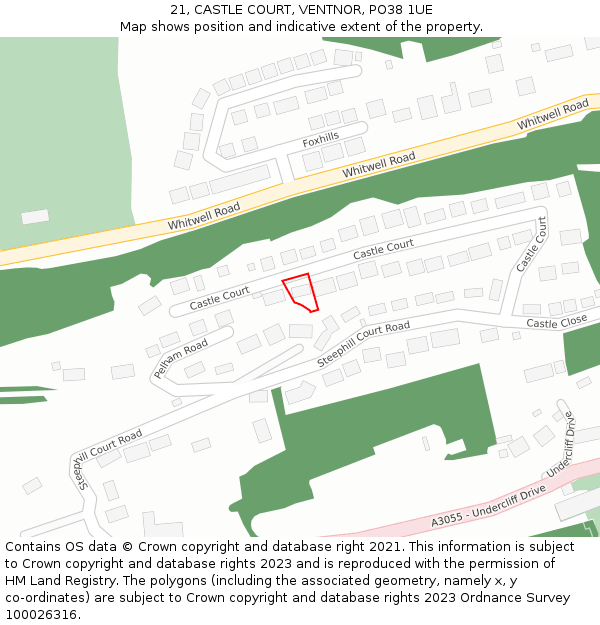 21, CASTLE COURT, VENTNOR, PO38 1UE: Location map and indicative extent of plot