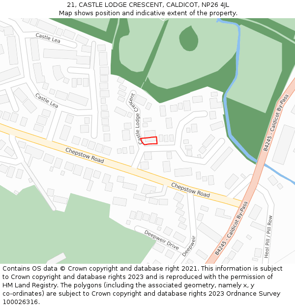 21, CASTLE LODGE CRESCENT, CALDICOT, NP26 4JL: Location map and indicative extent of plot