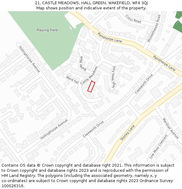 21, CASTLE MEADOWS, HALL GREEN, WAKEFIELD, WF4 3QJ: Location map and indicative extent of plot