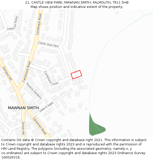 21, CASTLE VIEW PARK, MAWNAN SMITH, FALMOUTH, TR11 5HB: Location map and indicative extent of plot