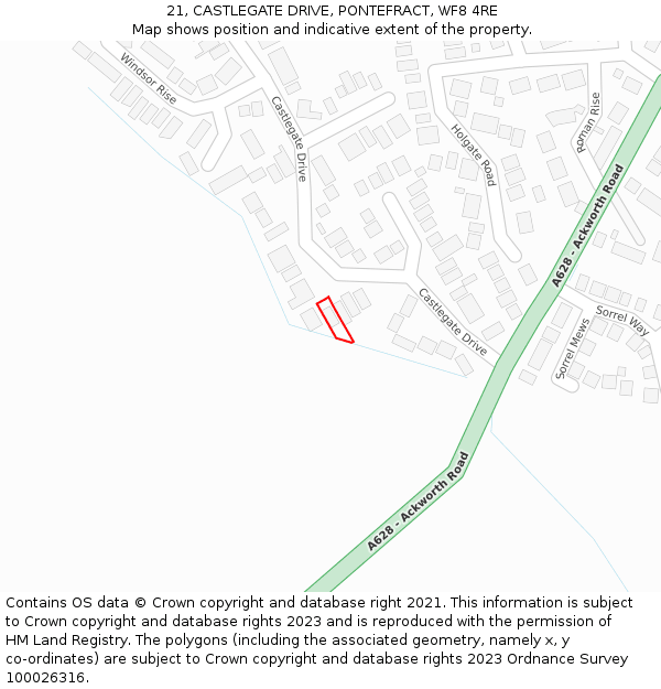 21, CASTLEGATE DRIVE, PONTEFRACT, WF8 4RE: Location map and indicative extent of plot