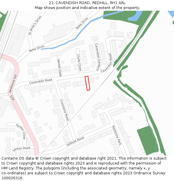 21, CAVENDISH ROAD, REDHILL, RH1 4AL: Location map and indicative extent of plot