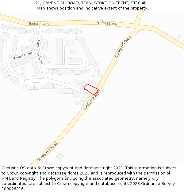 21, CAVENDISH ROAD, TEAN, STOKE-ON-TRENT, ST10 4RH: Location map and indicative extent of plot