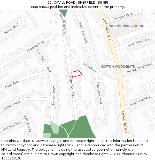 21, CAVILL ROAD, SHEFFIELD, S8 8RJ: Location map and indicative extent of plot